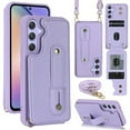 thumbnail image 1 of For Samsung Galaxy A35 5G Premium PU Leather Wristband Holder With Multiple-Card Slots, Flip Wallet Phone Case With Detachable Crossbody,Purple,For Galaxy A35 (5G), 1 of 7