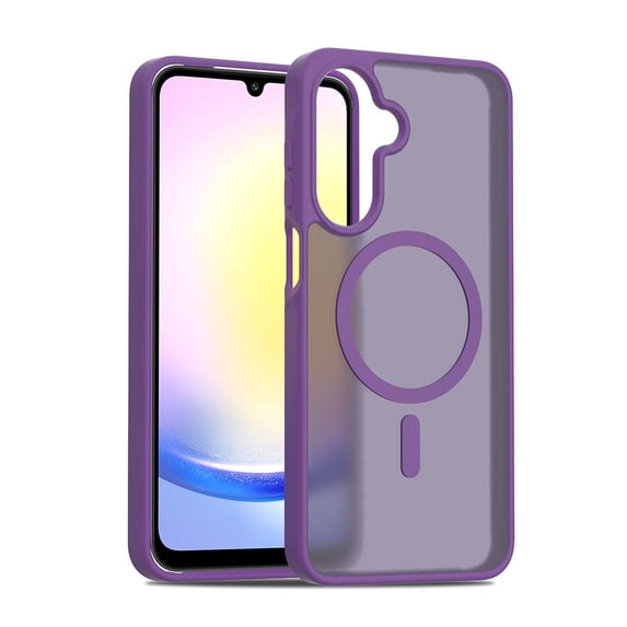for Samsung Galaxy A35 Case: Magnetic Translucent Matte Shockproof Slim Compatible with MagSafe - Military Grade Drop Proof Hard Back Anti-Fingerprint Protective Cell Phone Cover,Darkpurple