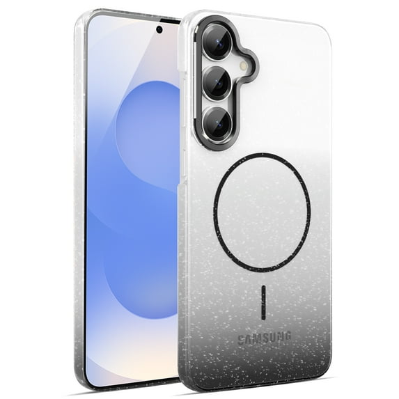 for Samsung Galaxy A35 Clear Glitter Case with Gradient Color, Luxury Magnetic Back Compatible with MagSafe, Support Wireless Charging PC Protective Cover, Lightweight & Anti-Scratch, Black