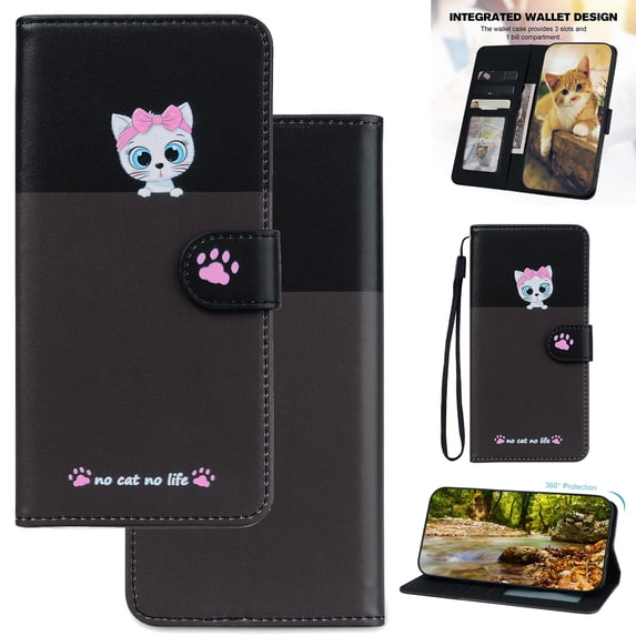 For Samsung Galaxy A35 Cute Animal Pattern Wallet Case,Color Matching Premium PU Leather Shockproof Magnetic Flip Kickstand Credit Card Slots Slim Phone Case with Wrist Strap, Darkgray