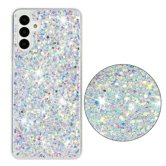 for Samsung Galaxy A35 Glitter Case, Cute Bling Sparkle Shiny Slim Soft Silicone Reflective Clear TPU Bumper Women Girls Shockproof Protective Phone Case for Samsung Galaxy A35, White