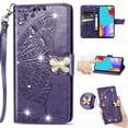 thumbnail image 1 of for Samsung Galaxy A35 Phone Case Wallet, Women Flip Folio Cover with Credit Card Holders Diamond Emboss Butterfly Flower PU Leather Purse Wrist Strap Kickstand Case for A35, Purple, 1 of 10