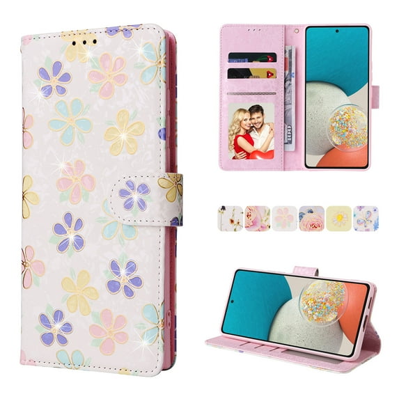for Samsung Galaxy A35 Wallet Case with Card Holder, Floral Flower PU Leather Magnetic Stand Flip Protective Phone Cover with Wrist Strap for Samsung Galaxy A35 Women Girls, Small Flowers