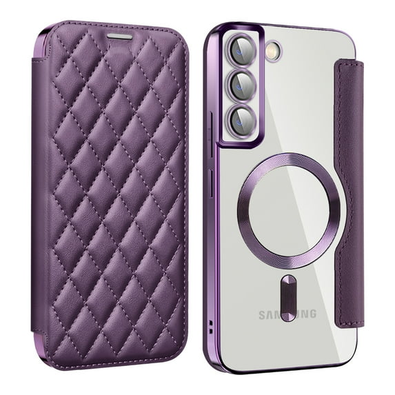 for Samsung Galaxy A35 Wallet Case Magnetic with Mag Safe, PU Leather RFID Blocking Card Holders Shockproof Flip Phone Cover Slim Clear Purse Case for Samsung Galaxy A35, Purple