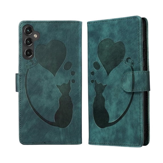 For Samsung Galaxy A36 5G 6.7" Cat Patterned Embossed Strong Magnetic Attachment/Closure, Card Slots/Pocket, PU Leather Flip Wallet Case ,Green,For Galaxy A36 5G