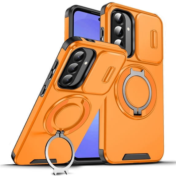 for Samsung Galaxy A36 5G/A56 5G/A37 5G Case, Military Grade Shockproof Bumper Rugged Rotating Stand Ring Holder Anti-Scratch Magnetic Cover Compatible with Car Mount Case,Orange