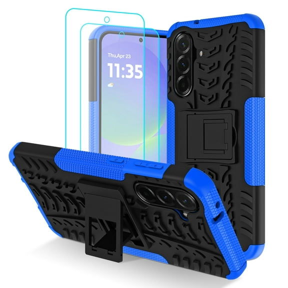For Samsung Galaxy A36 5G Case with 2 Pack Screen Protector, Military Grade Shockproof, Heavy Duty Robust Bumper Cover with Kickstand for Galaxy A36 5G Phone Case, Blue