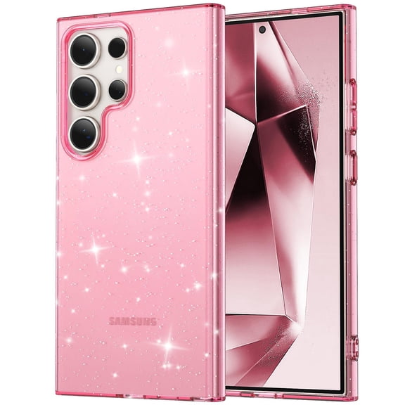 for Samsung Galaxy A36 5G Case Bling Sparkle Clear Military Grade Drop Protection Anti Yellowing Glitter Cell Phone Cover - Rugged Shockproof Protective Transparent Cases for Women Girls,Pink