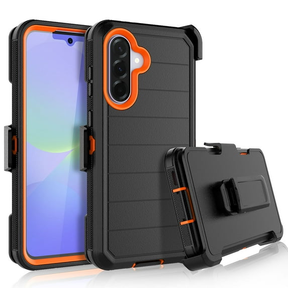 For Samsung Galaxy A36 5G Case with Built-in Screen Protector and Belt-Clip Holster, Tekcoo Military Grade Shockproof Rugged Full Protective Phone Case Kickstand Cover for Galaxy A36 5G - Orange