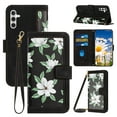thumbnail image 1 of for Samsung Galaxy A36 5G Case, PU Leather Magnetic Closure RFID Blocking Card Slots Kickstand Shockproof Flip Wallet Handbag Flowers Case with Wrist Strap Shoulder Strap for Women & Girls, Black, 1 of 9