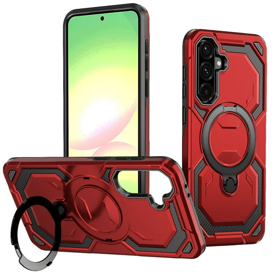 for Samsung Galaxy A36 5G Case with Ring Kickstand, 360°+120° Rotation, Compatible with MagSafe, Magnetic Car Mount Support, Shockproof Dual Layer Soft TPU + Hard PC Protective Cover, Red