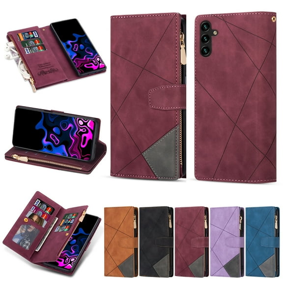 for Samsung Galaxy A36 5G Case Zipper Wallet with 9 Card Holder, A36 5G Case for Women Men, Strap Wristlet Wristband Magnetic Closure Kickstand Flip Phone Cover for Samsung A36 5G, Winered