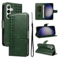 thumbnail image 1 of for Samsung Galaxy A36 5G Flip Case with Cash Slot Credit Card Slots Kickstand PU Leather Shockproof Lightweight Full Body Protective Magentic Clasp Rugged Case Cover with Wrist Strap, Darkgreen, 1 of 10