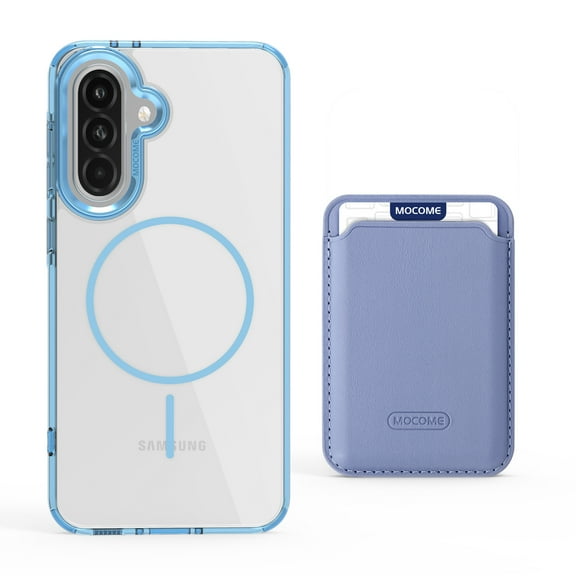 For Samsung Galaxy A36 5G Magnetic 2-in-1 Phone Case,with Magnetic Detachable Card Holder,Credit Card Slot,Compatible with Mag-Safe,Transparent Back,Shockproof Rugged Wallet Phone Case,Blue