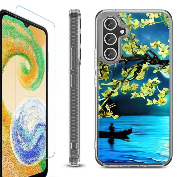 For Samsung Galaxy A36 5G Phone Case Cover, Shockproof Bumper Hybrid Case with Tempered Glass Screen Protector, by OneToughShield - Almond Blossom Night