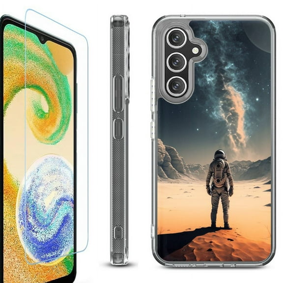 For Samsung Galaxy A36 5G Phone Case Cover, Shockproof Bumper Hybrid Case with Tempered Glass Screen Protector, by OneToughShield - Astronaut Milkyway