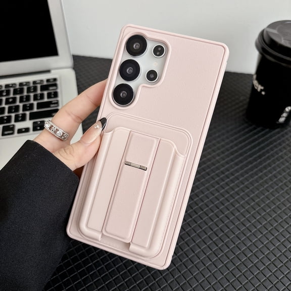 for Samsung Galaxy A36 5G Protective Back Case with PU Leather Adjustable Kickstand + Silicone Back Card Slot, Luxury Shock-Absorbent PC+TPU Lightweight Slim Durable Men Women Phone Cover, Pink