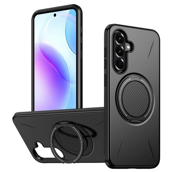 For Samsung Galaxy A36 5G Ultra Slim Hybrid TPU+PC Protective Cover with Metal Rotation Holder , Compatible MagSafe, Military Grade Shockproof Phone Case Cover,Black