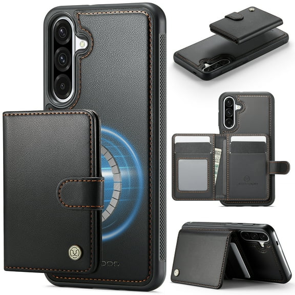 for Samsung Galaxy A36 5G Wallet Case with Detachable Magnetic Card Holder, PU Leather + TPU, RFID Blocking Kickstand 2-in-1 Shockproof Drop Protective Phone Case with Magnetic Buckle, Black