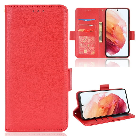for Samsung Galaxy A36 5G Wallet Case, Lychee Pattern PU Leather Purse Cover, Silicone Shockproof Flip Kickstand Case with Card Holder Magnetic Clasp Full Body Protective Phone Case, Red
