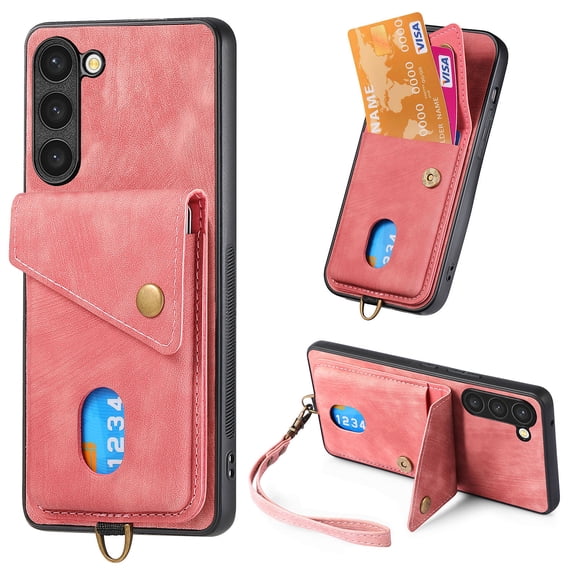 For Samsung Galaxy A36 5G Wallet Case, Premium PU Leather Back Cover Cards Holder Stand Compatible with Car Mount RFID Blocking Hand Wrist Full Protective Phone Case for Women Girls, Pink