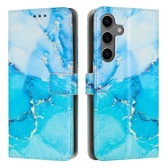 for Samsung Galaxy A36 5G Wallet Case for Women Girls, Marble Pattern PU Leather Flip Cover with Card Holder Kickstand Strap, Shockproof Protective Phone Case for Samsung Galaxy A36 5G, Blue