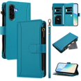 thumbnail image 1 of For Samsung Galaxy A36 5G Wallet Phone Case-PU Leather Magnetic Flip Cover with 9 Credit Card Slots,Zipper Pocket & Detachable Wrist Strap,Shockproof,Turquoise,For Galaxy A36 5G, 1 of 9