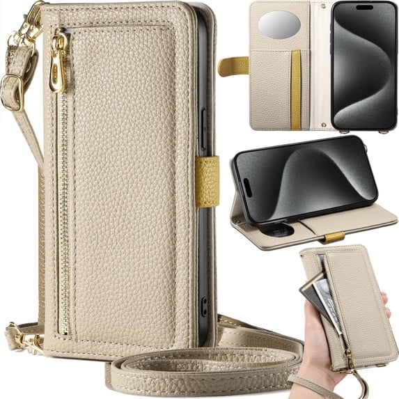 for Samsung Galaxy A36 Cowhide Pattern Leather Phone Case Wallet Handbag with Zipper Pocket, Multi Card Holder Cash Slot, Makeup Mirror, Crossbody Shoulder Strap & Wrist Lanyard