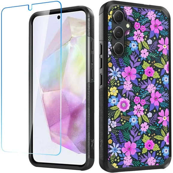 For Samsung Galaxy A36 Fashion Graphic Design Hybrid Dual Layer PC TPU Rubber, Shock Absorption, with Screen Protector Cover, XPM Phone Case [Mystical Floral Boom]