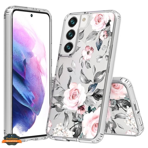 For Samsung Galaxy A36 Phone Case Floral Pattern Hybrid Transparent TPU Silicone, Shock Absorption Bumper, Hard Back Slim Cover Pink Roses Flower
