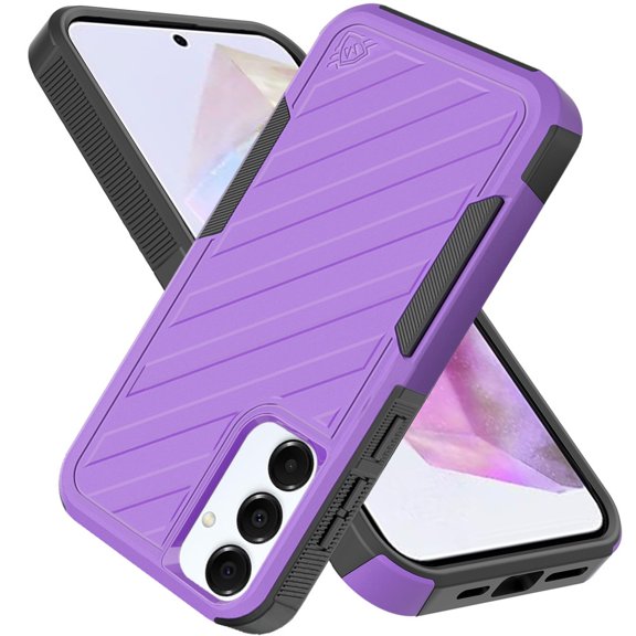 For Samsung Galaxy A36 Hybrid lined shockproof dual layer Rugged 2in1 Hard PC & Silicone TPU Non Slip Textured Tough Armor Cover, XPM Phone Case [Purple]