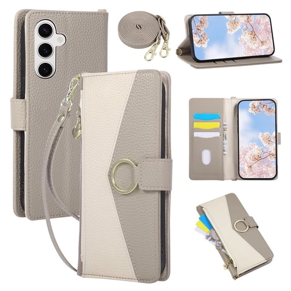 For Samsung Galaxy A37 5G 6.7" Wallet Phone Case, Crossbody Leather Flip Cover with Card Slots Zipper Pocket, Circular Buckle, Detachable Wrist & Shoulder Strap hockproof Full Body Protective Cover