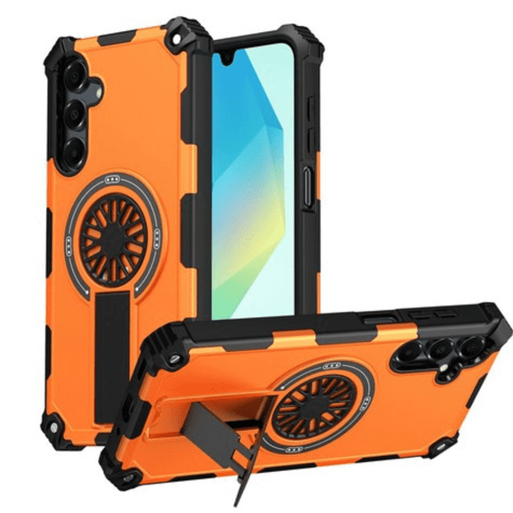 For Samsung Galaxy A37 5G Magnetic Circle Kickstand Hybrid Shockproof Protection with Secure Grip and MagSafe Compatible Design Phone Case Cover Orange