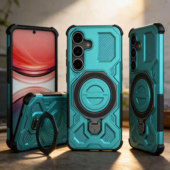 for Samsung Galaxy A37 Case with Invisible Ring Stand, Secure Ring Holder Grip, Phone Case Compatible with Mag-Safe, Durable Shockproof Rugged Cover for Samsung Galaxy A37, Green