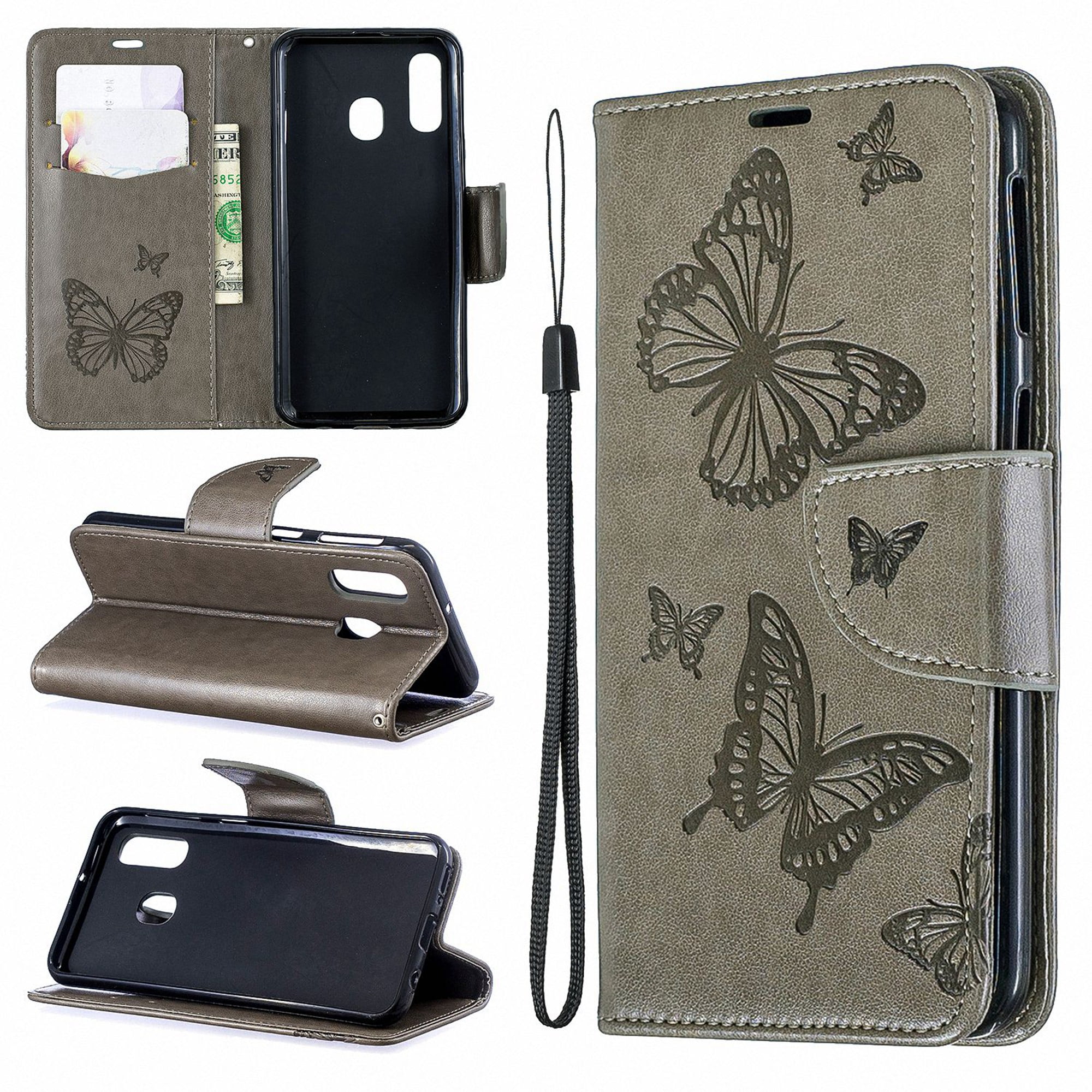 Samsung Galaxy A40 Case, Dteck Embossed Butterfly Flip PU Leather