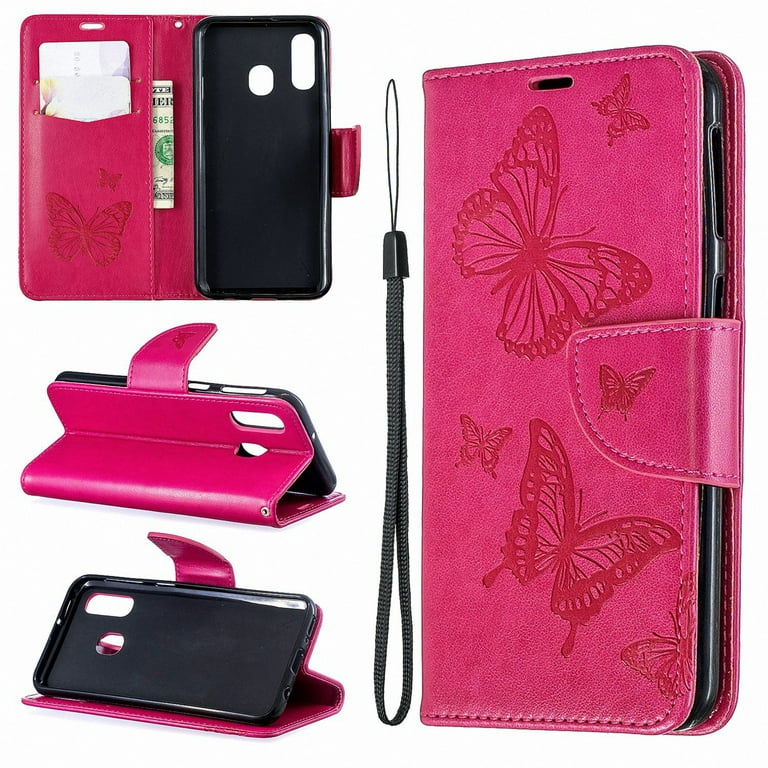 Samsung Galaxy A40 Case, Dteck Embossed Butterfly Flip PU Leather