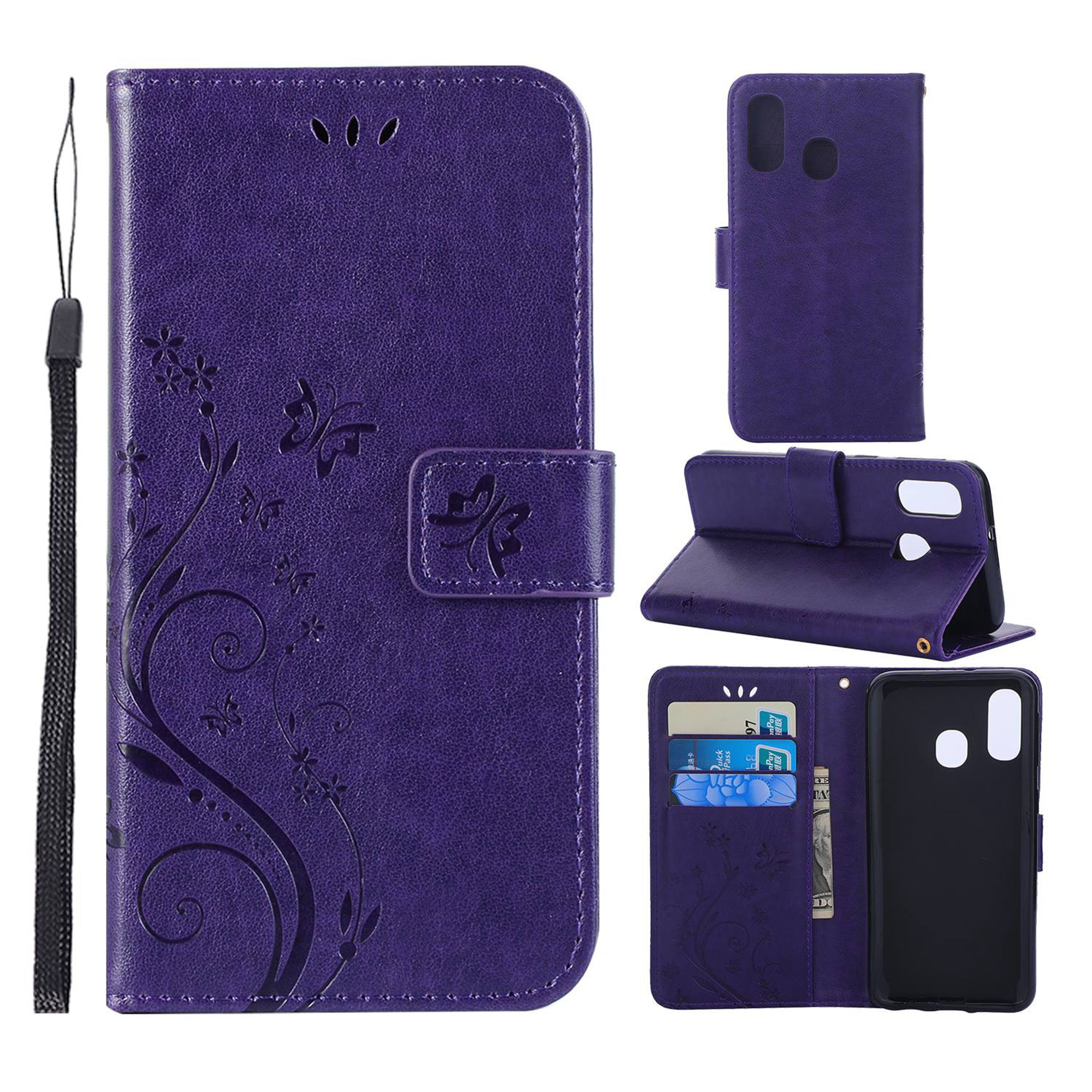 Samsung Galaxy A40 Wallet Case, Dteck Embossed Flower PU Leather