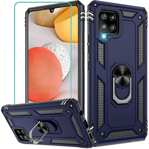 Samsung Galaxy A42 5G Case, with HD Screen Protector, Dual Guard Protection Series Case with Portable Magnetic Ring Stand for Samsung A42 5G, Blue