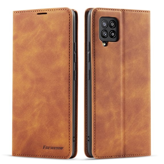 Samsung Galaxy A42 5G Wallet Case Samsung Galaxy A42 5G Luxury PU Leather Case, Book Folding Flip Retro Case with Kickstand, [RFID Blocking] Credit Card Slot Magnetic Closure Protective Cover, Brown