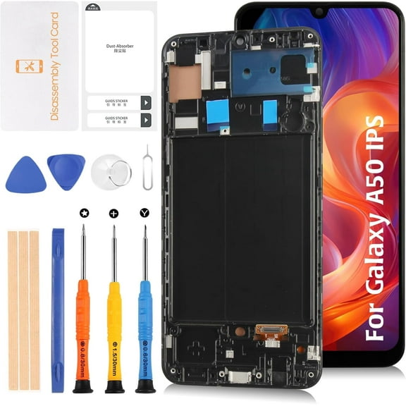 for Samsung Galaxy A50 A505 LCD Display Screen Replacement A505F A505G A505W A505X A505U A505GT A505N Touch Digitizer Full Assembly Repair Kits,with Tools(TFT with Frame)