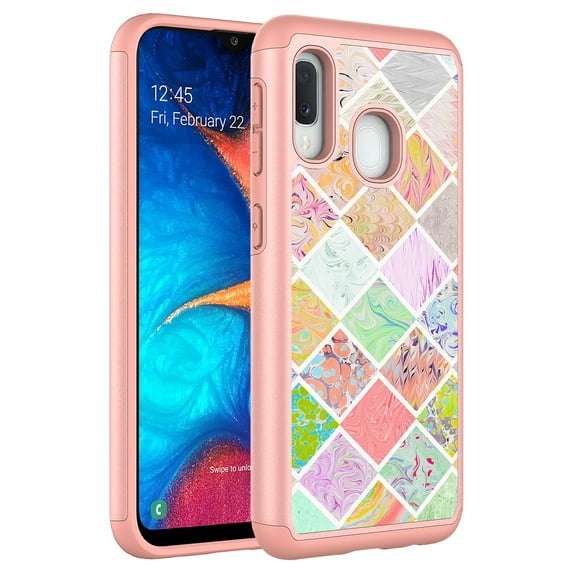 Samsung Galaxy A50 Case, KAESAR Hybrid Dual Layer Graphic PU Leather Colorful TPU Fashion Protective Cover Armor Case for Samsung Galaxy A50 (Geometric Square Marble)