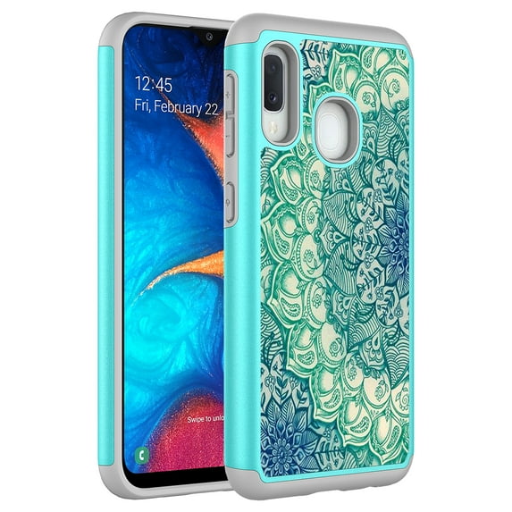 Samsung Galaxy A50 Case, KAESAR Hybrid Dual Layer Graphic PU Leather Colorful TPU Fashion Protective Cover Armor Case for Samsung Galaxy A50 (Green Mandala)