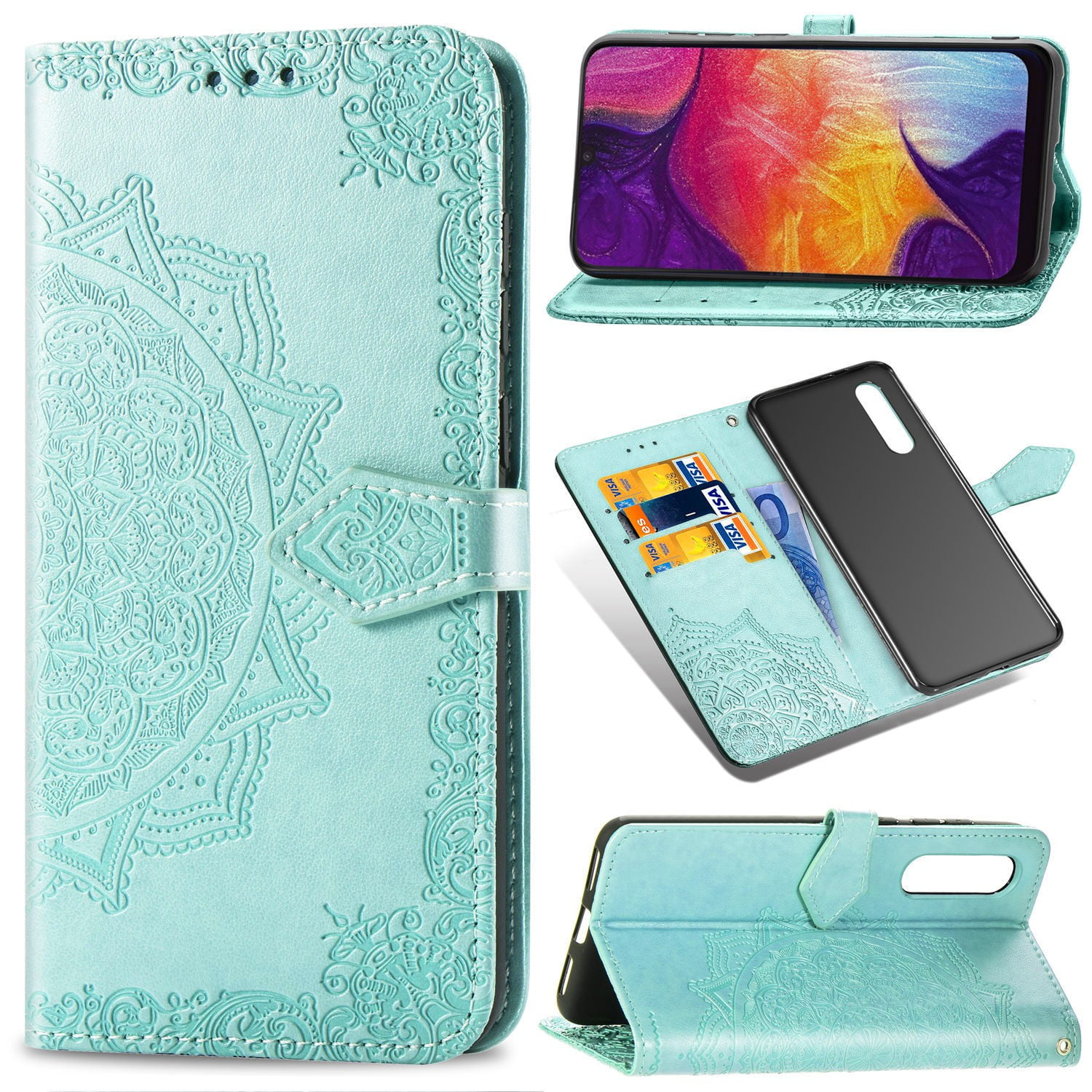 Samsung Galaxy A50 Wallet Case, Magnetic Flip Kicktand Hand Strap ...