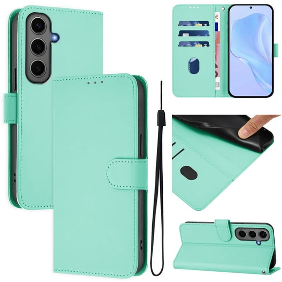 for Samsung Galaxy A51 4G Case Wallet with Card Holder,PU Leather Anti-fall Thin Fit Phone case for Women Men,Kickstand,flip Shockproof Cover with Credit Card Slots and Wrist Strap,Mint