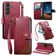 thumbnail image 1 of For Samsung Galaxy A51 4G Phone Case,With Card Slots,Zipper Pocket,Wrist Strap,Flip Folding Kickstand,Anti-Scratch Two-color PU Leather Shockproof Anti-fall Magnetic Closure Phone Case,Red, 1 of 8