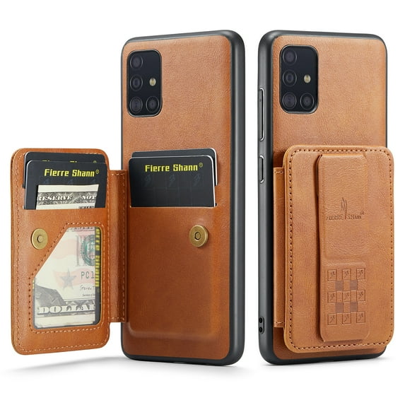 for Samsung Galaxy A51 4G Wallet Case with RFID Blocking Credit Card Holder,PU Leather Folio Flip Kickstand Handle Wrist Strap Shockproof Cover Women Men for Samsung Galaxy A51 4G Phone Case,Brown