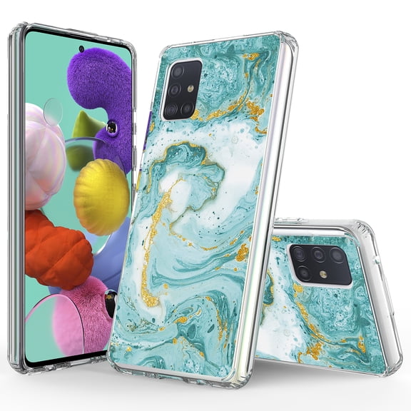 Samsung Galaxy A51 5G Case (NOT for A51), Rosebono Bling Glitter Sparkle Laser Green Marble Graphic Fashion Cute Colorful Skin Cover Shockproof Case for Samsung Galaxy A51 5G