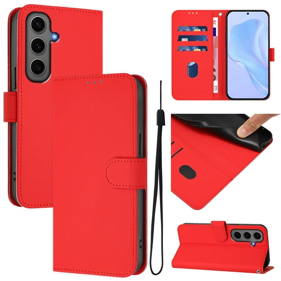 for Samsung Galaxy A51 5G Case Wallet with Card Holder,PU Leather Anti-fall Thin Fit Phone case for Women Men,Kickstand,flip Shockproof Cover with Credit Card Slots and Wrist Strap,Red