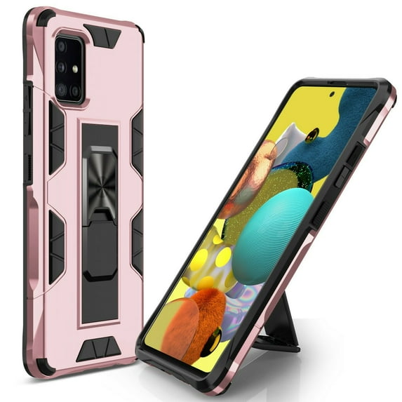 for Samsung Galaxy A51 5G (NOT FIT A51) with Temper Glass Magnetic Kickstand Phone Case Shock Proof Edges Hybrid Hard Back Slim Bumper Cover (Rose Gold)