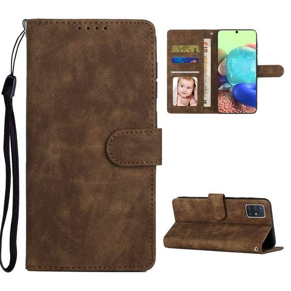 for Samsung Galaxy A51 5G Wallet Case, Premium Leather Flip Wallet Case with Strap,Card Slots Magnetic Closure Folio Full Protection Phone Case For Samsung Galaxy A51 5G,Brown